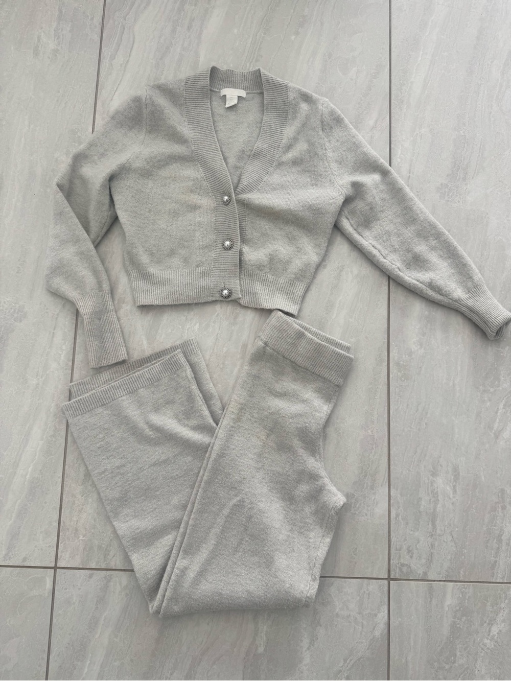 Light Gray Knit Cardigan & Pants Set